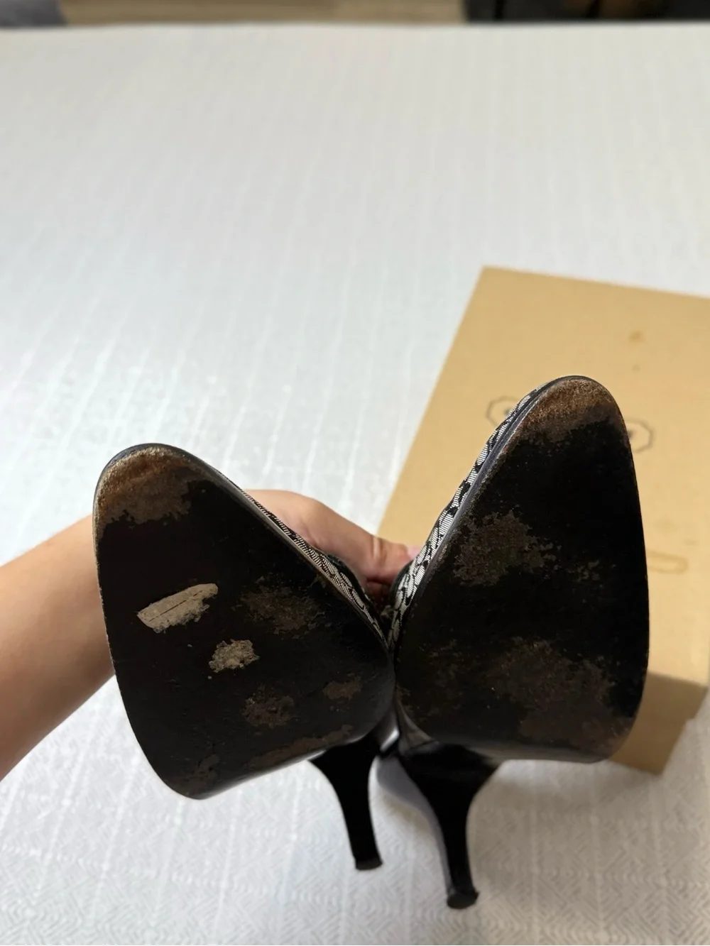 Vintage Coach Logo Canvas Mules Kitten Heels Pointy Toe Buckled with box 8 1/2